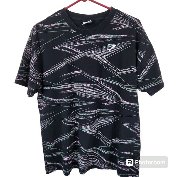 Gymshark Mens Short Sleeve AOP Shark Pattern Crewneck Tee Medium - Picture 1 of 6